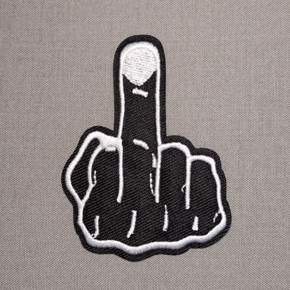 Middle Finger Funny Iron On Patch | Rude Embroidered Humor Patch